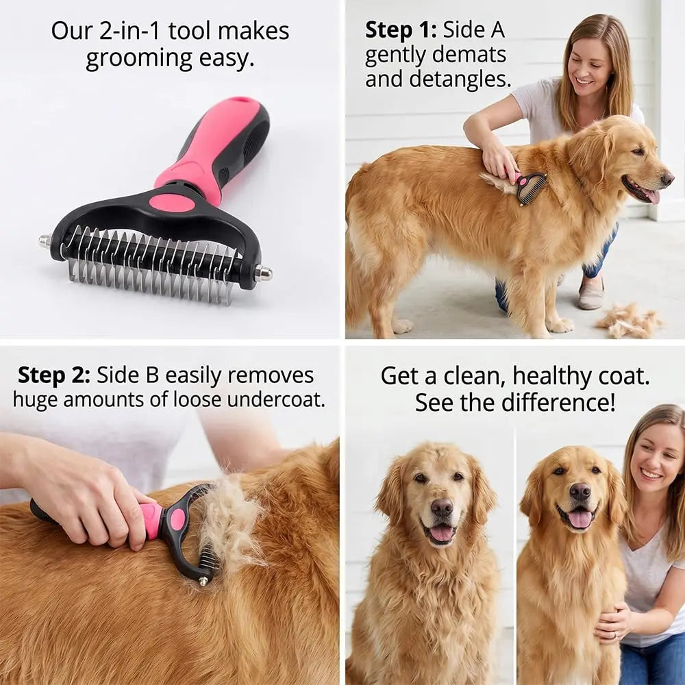 Double Sided Undercoat Rake for Dogs Cats β Deshedding Dematting Brush, 17+9 Teeth Pet Grooming Comb Removes Tangles & Loose Hair, Reduces Shedding 95%, Ergonomic Non-Slip Handle, Extra-Wide Pet Self Grooming Tool Christmas Pet Supplies Gift
