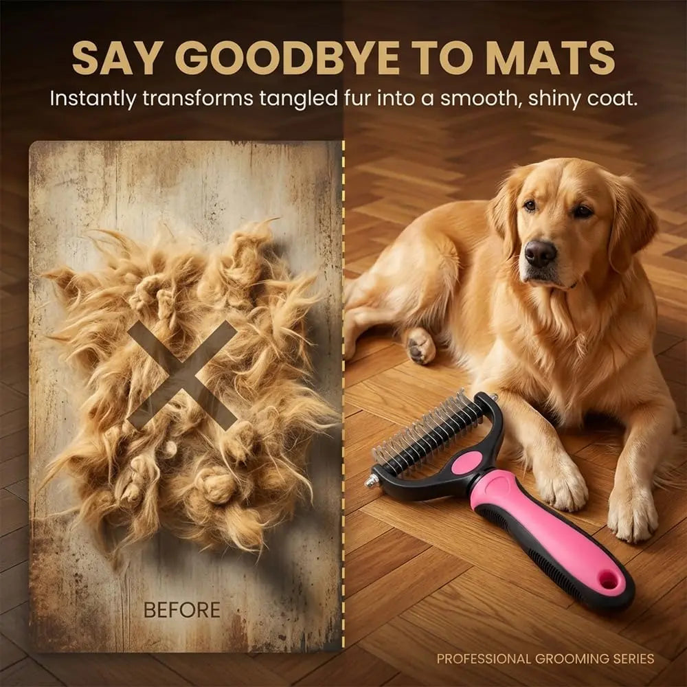 Double Sided Undercoat Rake for Dogs Cats – Deshedding Dematting Brush, 17+9 Teeth Pet Grooming Comb Removes Tangles & Loose Hair, Reduces Shedding 95%, Ergonomic Non-Slip Handle, Extra-Wide Pet Self Grooming Tool Christmas Pet Supplies Gift