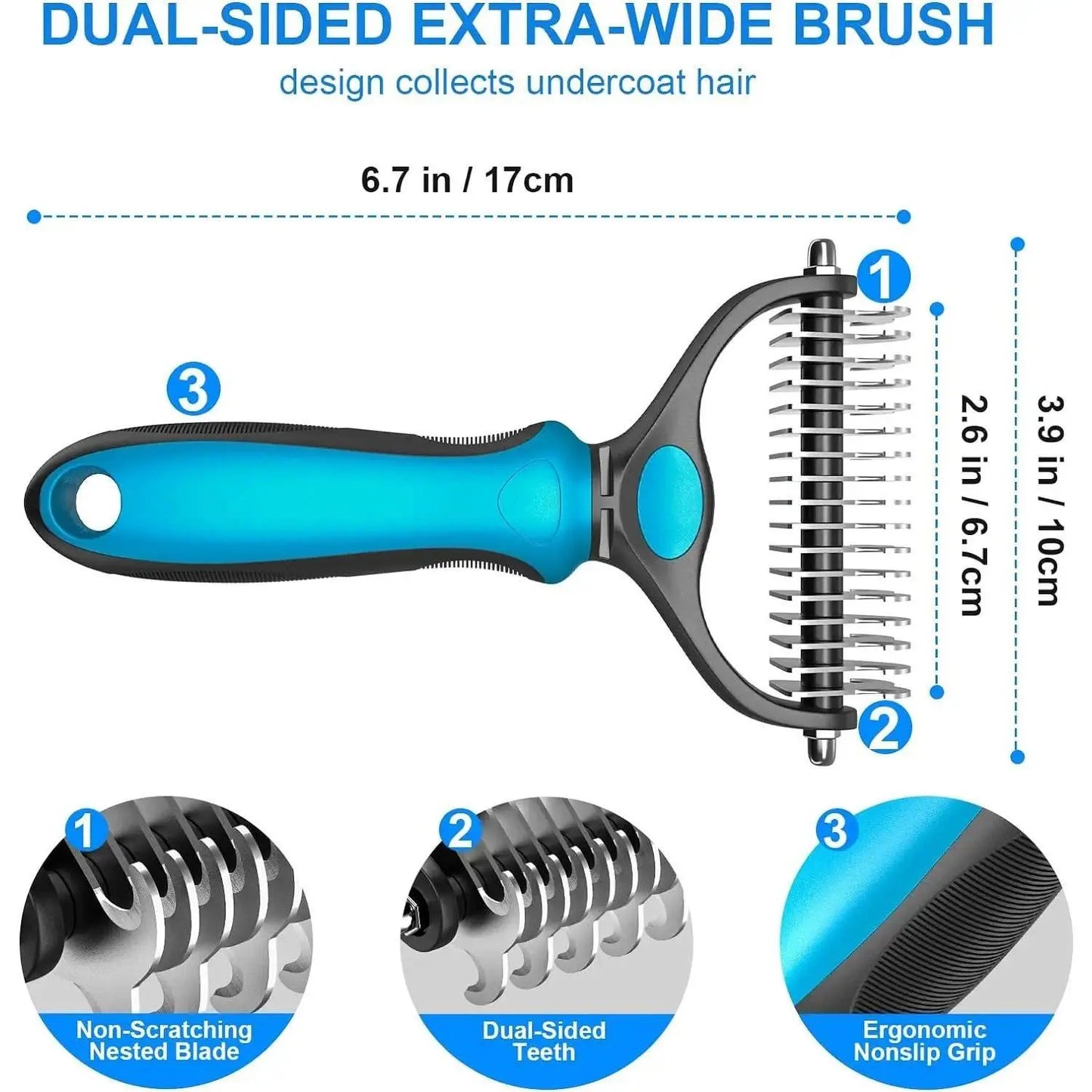 Double Sided Undercoat Rake for Dogs Cats – Deshedding Dematting Brush, 17+9 Teeth Pet Grooming Comb Removes Tangles & Loose Hair, Reduces Shedding 95%, Ergonomic Non-Slip Handle, Extra-Wide Pet Self Grooming Tool Christmas Pet Supplies Gift