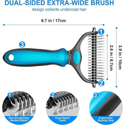 Double Sided Undercoat Rake for Dogs Cats – Deshedding Dematting Brush, 17+9 Teeth Pet Grooming Comb Removes Tangles & Loose Hair, Reduces Shedding 95%, Ergonomic Non-Slip Handle, Extra-Wide Pet Self Grooming Tool Christmas Pet Supplies Gift