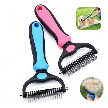 Double Sided Undercoat Rake for Dogs Cats – Deshedding Dematting Brush, 17+9 Teeth Pet Grooming Comb Removes Tangles & Loose Hair, Reduces Shedding 95%, Ergonomic Non-Slip Handle, Extra-Wide Pet Self Grooming Tool Christmas Pet Supplies Gift