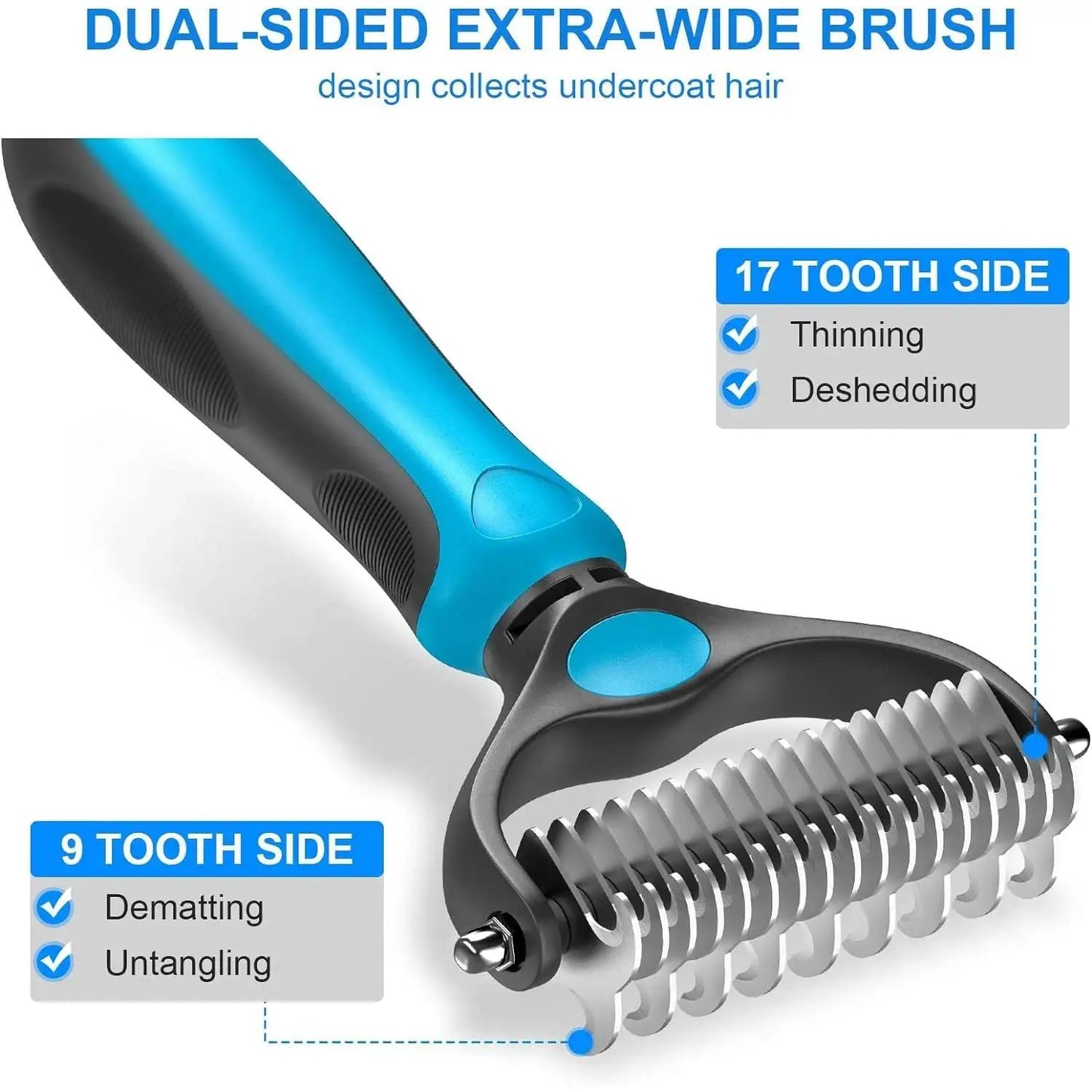 Double Sided Undercoat Rake for Dogs Cats – Deshedding Dematting Brush, 17+9 Teeth Pet Grooming Comb Removes Tangles & Loose Hair, Reduces Shedding 95%, Ergonomic Non-Slip Handle, Extra-Wide Pet Self Grooming Tool Christmas Pet Supplies Gift